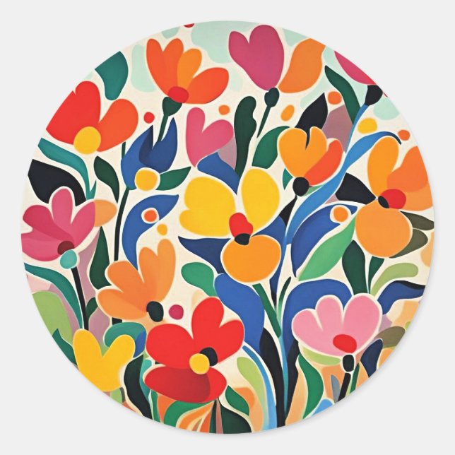 Abstract floral background, vibrant, classic round sticker (Front)