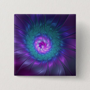 Abstract Floral Beauty Colorful Fractal Art Flower 15 Cm Square Badge