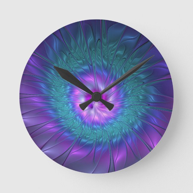 Abstract Floral Beauty Colourful Fractal Art Flowe Round Clock (Front)