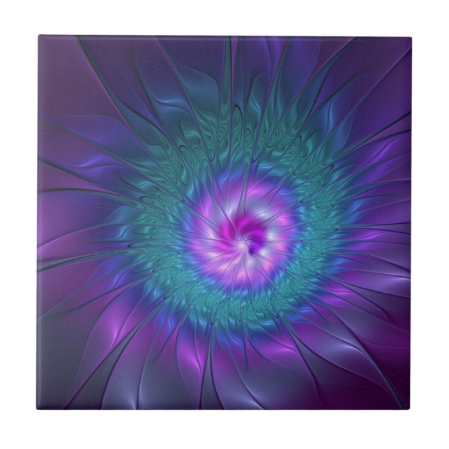 Abstract Floral Beauty Colourful Fractal Art Flowe Tile (Front)