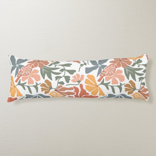 Abstract Floral & Birds Mid Century Modern Pattern Body Cushion (Front)