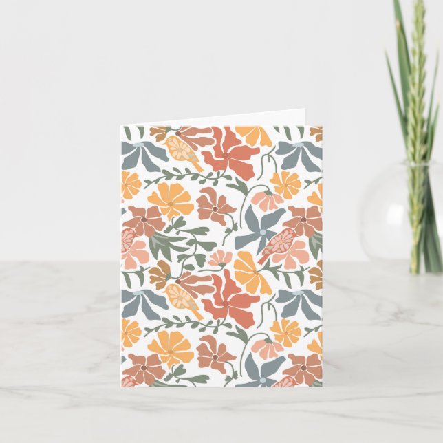 Abstract Floral & Birds Mid Century Modern Pattern Card (Front)