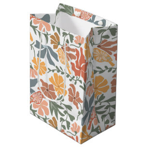 Abstract Floral & Birds Mid Century Modern Pattern Medium Gift Bag