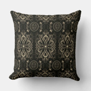 Abstract Floral Black And Gold Cushion