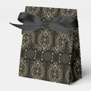Abstract Floral Black And Gold Tent Favour Box