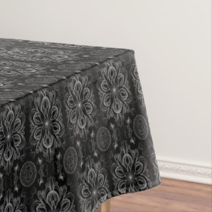 Abstract Floral Black And Grey Tablecloth