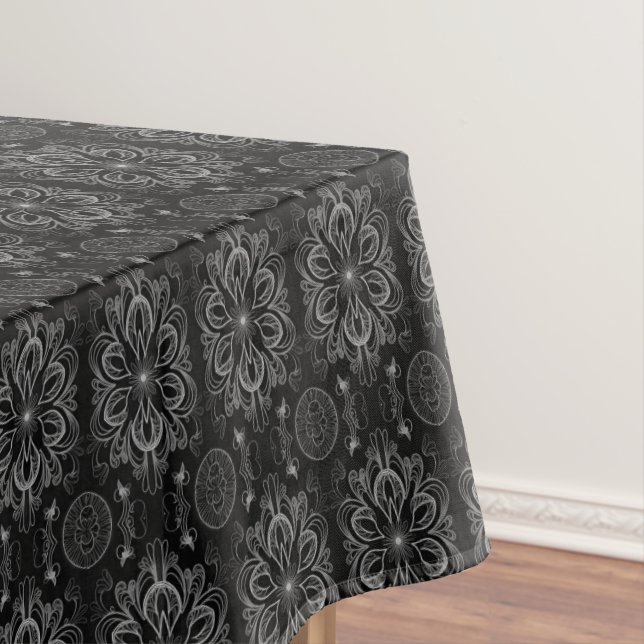 Abstract Floral Black And Grey Tablecloth (In Situ)