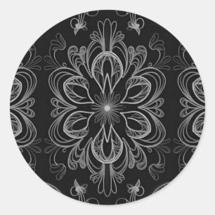 Abstract Floral Black And Silver Classic Round Sticker