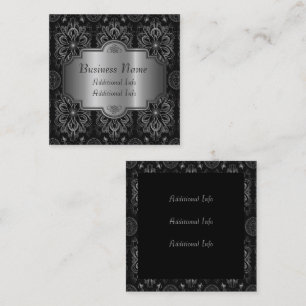 Abstract Floral Black And Silver Square Business Card