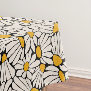 Abstract Floral black yellow block print Tablecloth