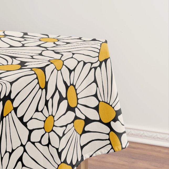Abstract Floral black yellow block print Tablecloth (In Situ)
