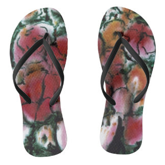 Abstract floral blossoms in pinks, reds, & yellows jandals