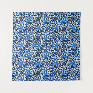 Abstract floral, blue, black and beige fashion t tapestry