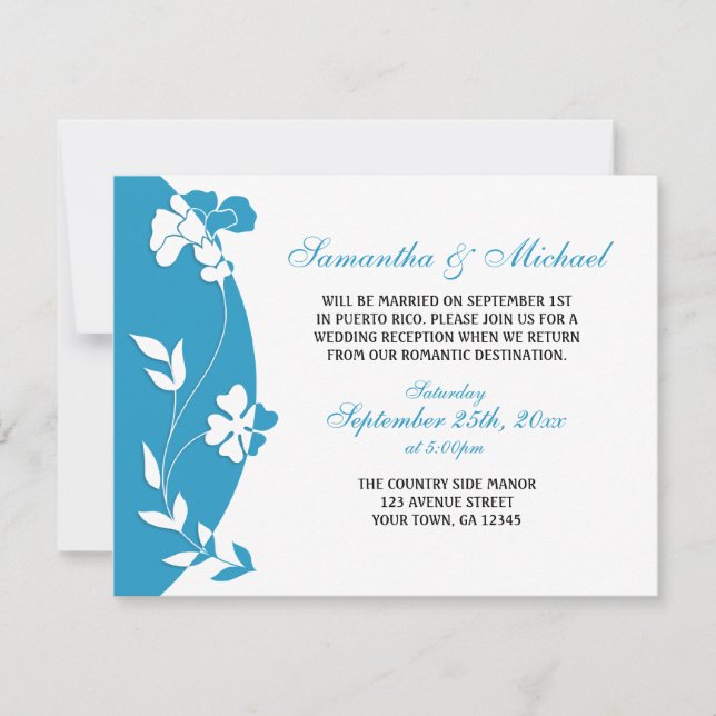 Abstract Floral Blue Reception ONLY Invitations (Front)