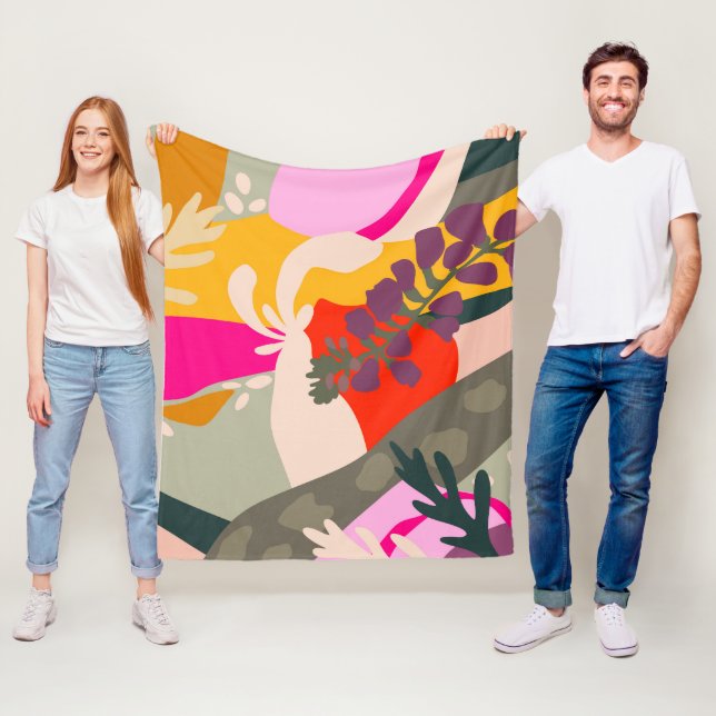 Abstract Floral Bold Colour Block Fun Summer  Fleece Blanket (In Situ)
