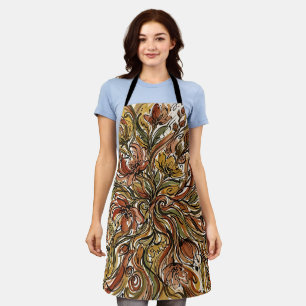 Abstract Floral Bouquet Earth Tone Apron