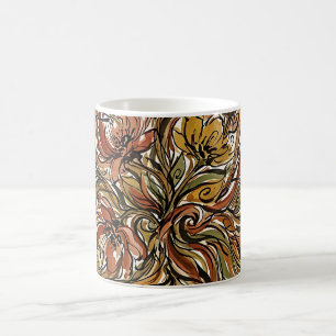 Abstract Floral Bouquet Earth Tone Ink Coffee Mug