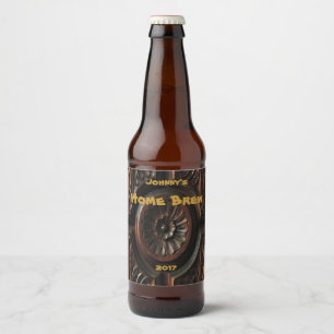 Abstract Floral Brown Wood Carving Beer Label