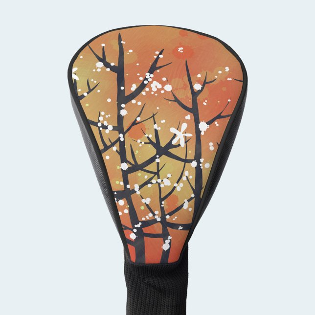 Abstract Floral Burnt Orange Golf Head Cover (Modern floral abstract blossom in burnt orange and white on a golf head cover)