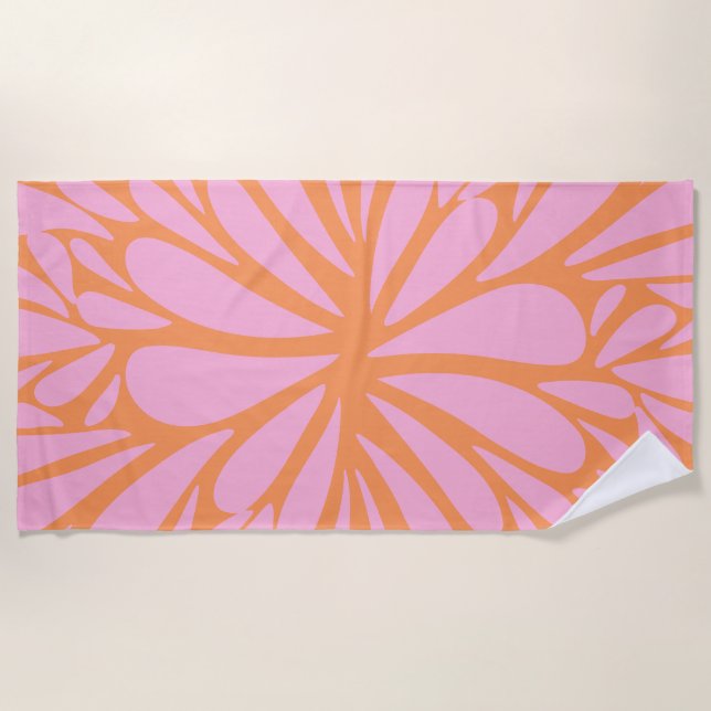 Abstract floral burst pattern pastel orange & pink beach towel (Front)