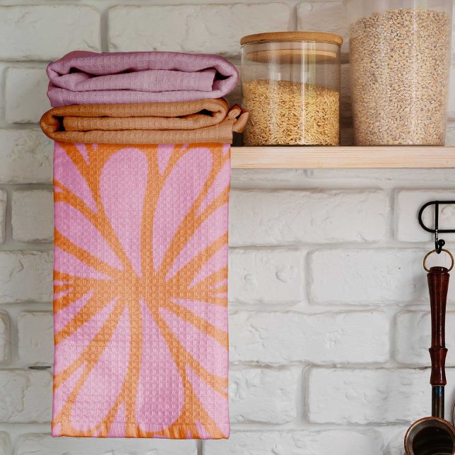 Abstract floral burst pattern pastel orange & pink tea towel (Creator Uploaded)