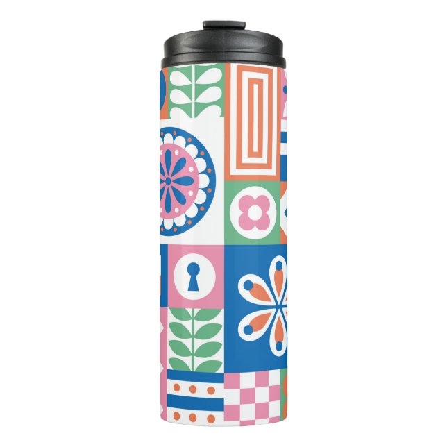 Abstract floral card. Seamless folklore pattern. S Thermal Tumbler (Front)