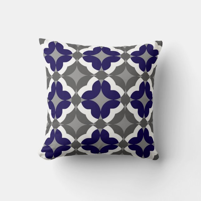 Abstract Floral Clover Pattern in Cobalt and Grey Cushion (Front)