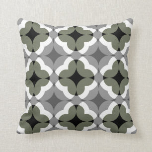 Abstract Floral Clover Pattern in Olive and Grey Cushion