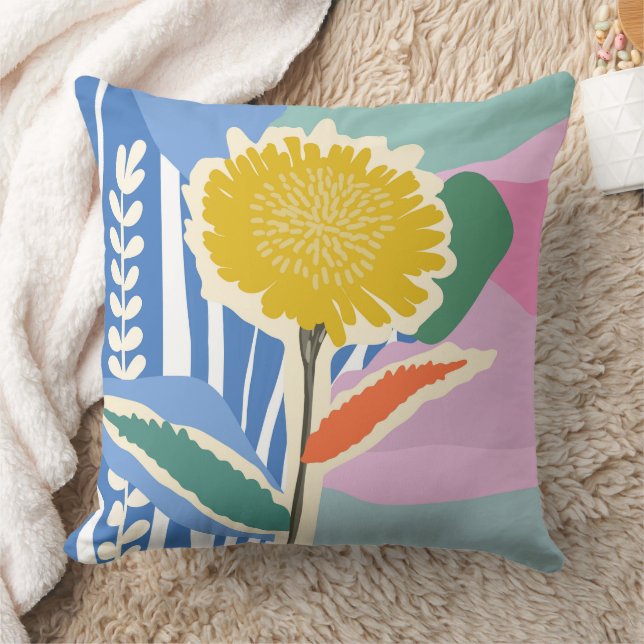 Abstract Floral Dandelion Colour Blocks Modern  Cushion (Blanket)