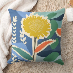 Abstract Floral Dandelion Colour Blocks Modern Cushion