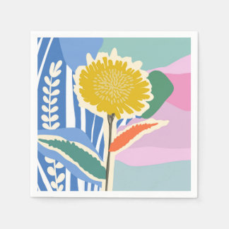 Abstract Floral Dandelion Colour Blocks Modern  Napkin
