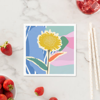 Abstract Floral Dandelion Colour Blocks Modern  Napkin