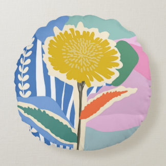 Abstract Floral Dandelion Colour Blocks Modern  Round Cushion