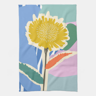 Abstract Floral Dandelion Colour Blocks Modern  Tea Towel