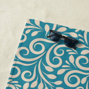 Abstract floral dark cyan pattern beach towel