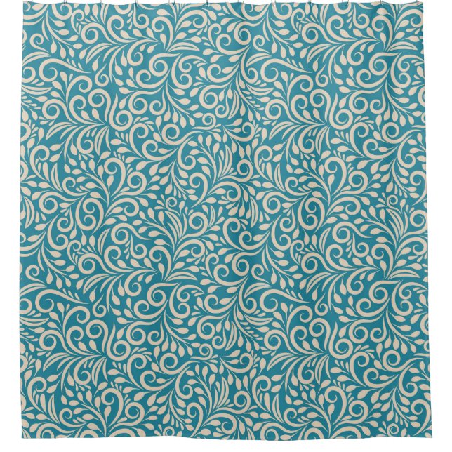 Abstract floral dark cyan pattern shower curtain (Front)