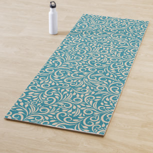 Abstract floral dark cyan pattern yoga mat