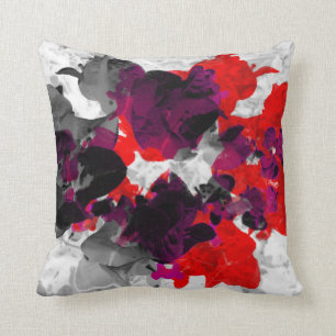 Abstract floral design - red and purple over white cushion