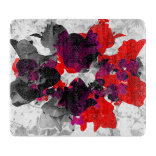 Abstract floral design - red and purple over white cutting board