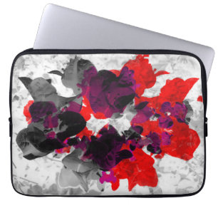 Abstract floral design - red and purple over white laptop sleeve