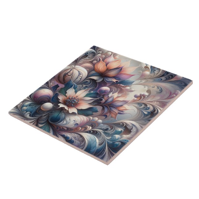 Abstract Floral Design With Swirls and Pearls Tile (Side)
