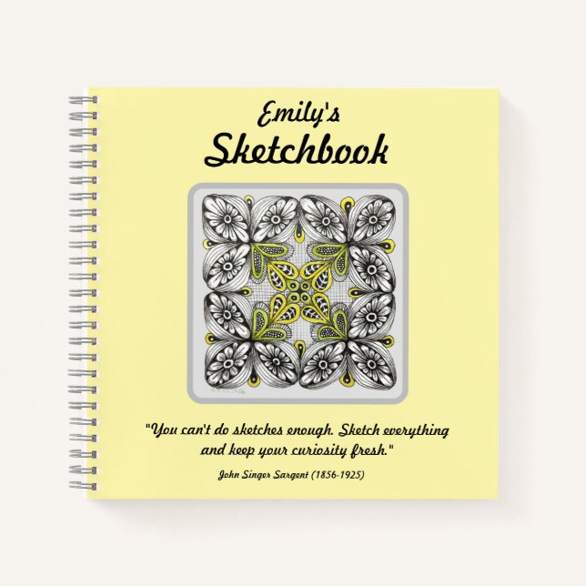 Abstract Floral Doodle Customisable Sketch Notebook (Front)