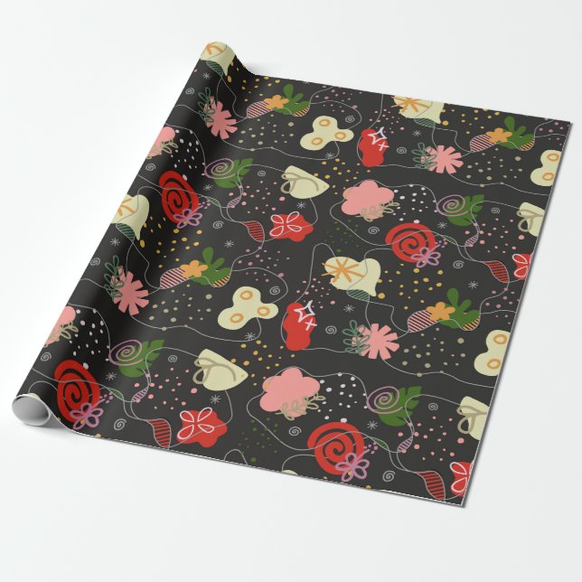 Abstract Floral Doodle Wrapping Paper (Unrolled)