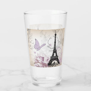 Abstract Floral Eiffel Tower Glass Tumbler