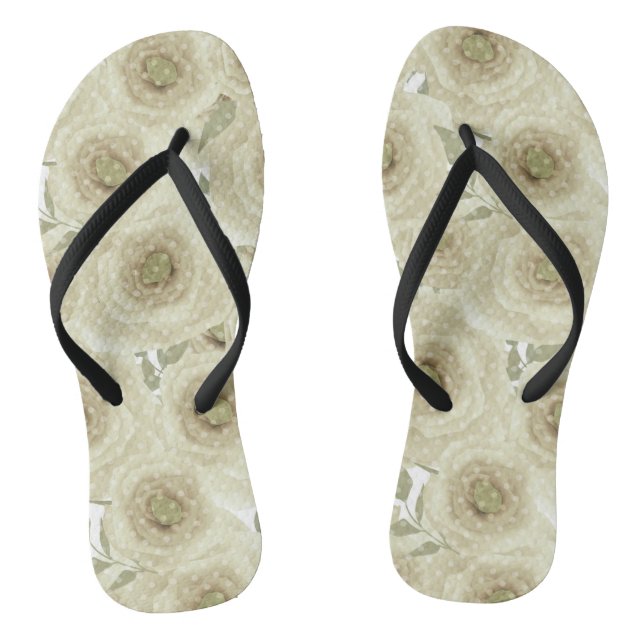 Abstract floral flowers roses beige colour pattern jandals (Footbed)