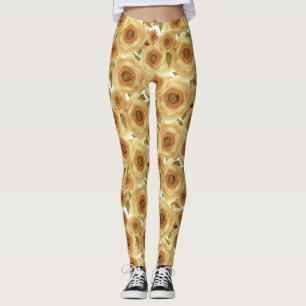 Abstract floral flowers roses beige colour pattern leggings