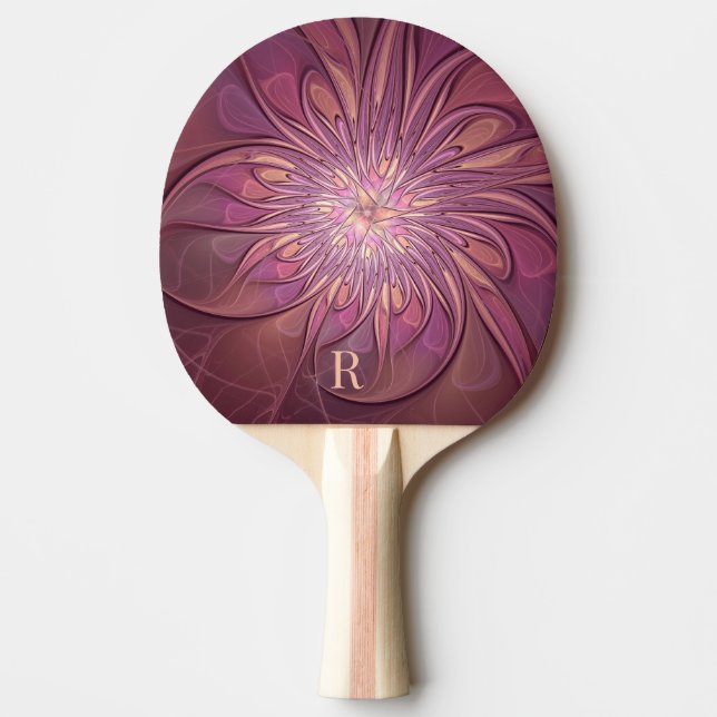 Abstract Floral Fractal Art Berry Colours Monogram Ping Pong Paddle (Front)