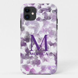 Abstract Floral Girly Purple White Monogram Name Case-Mate iPhone Case
