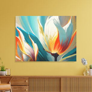 Abstract Floral Glow in Teal and Orange Canvas Print