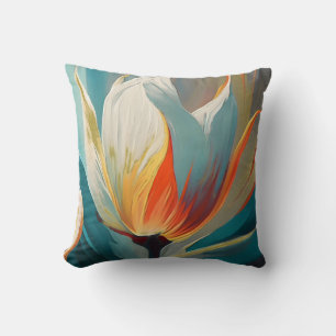 Abstract Floral Glow in Teal and Orange Cushion